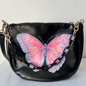 Hand painted butterfly leather purse